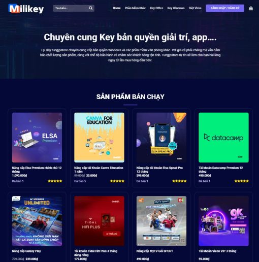 Theme wordpress bán tài khoản, phần mềm, key bản quyền