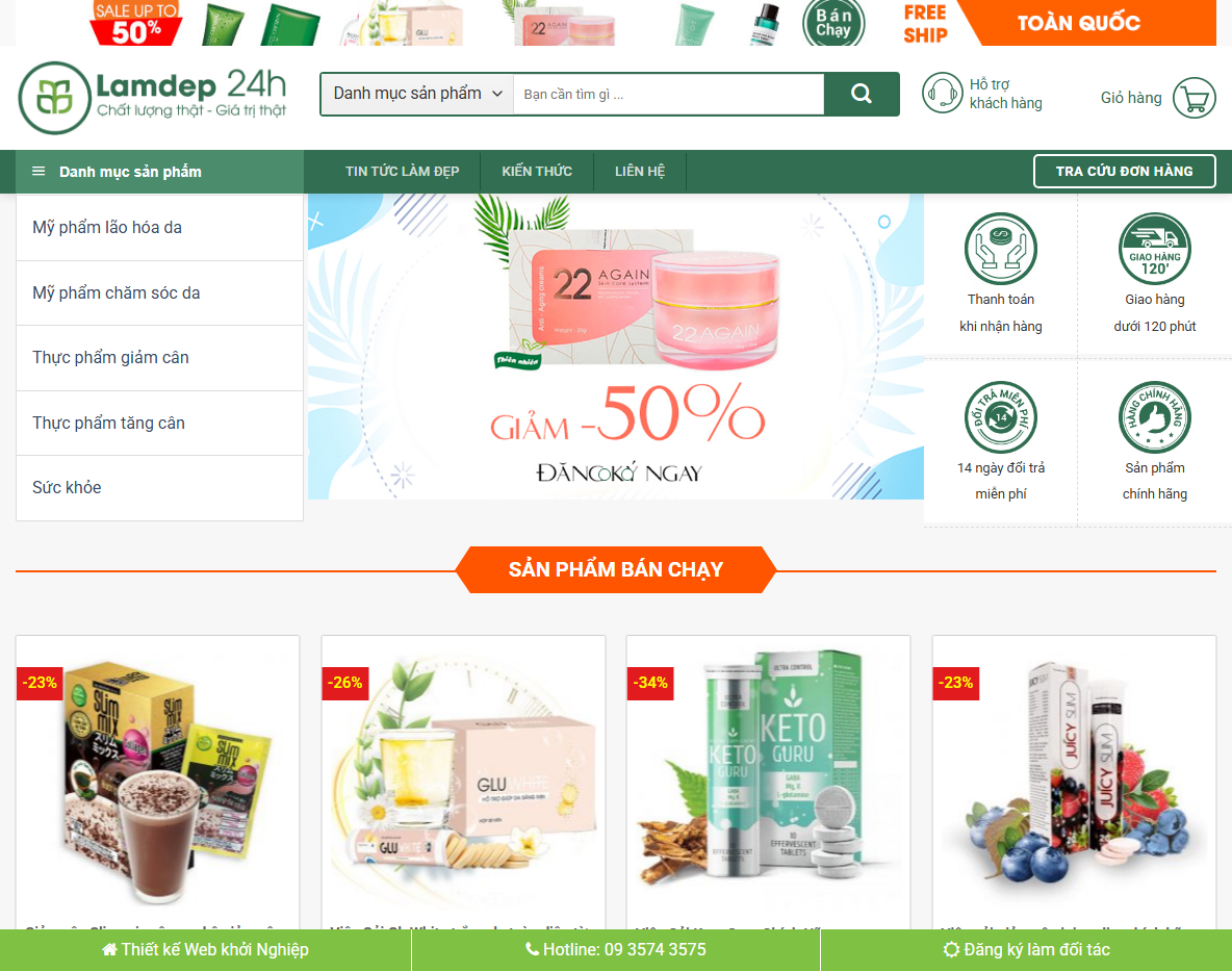 Giao diện trang chủ mẫu website mỹ phẩm 09