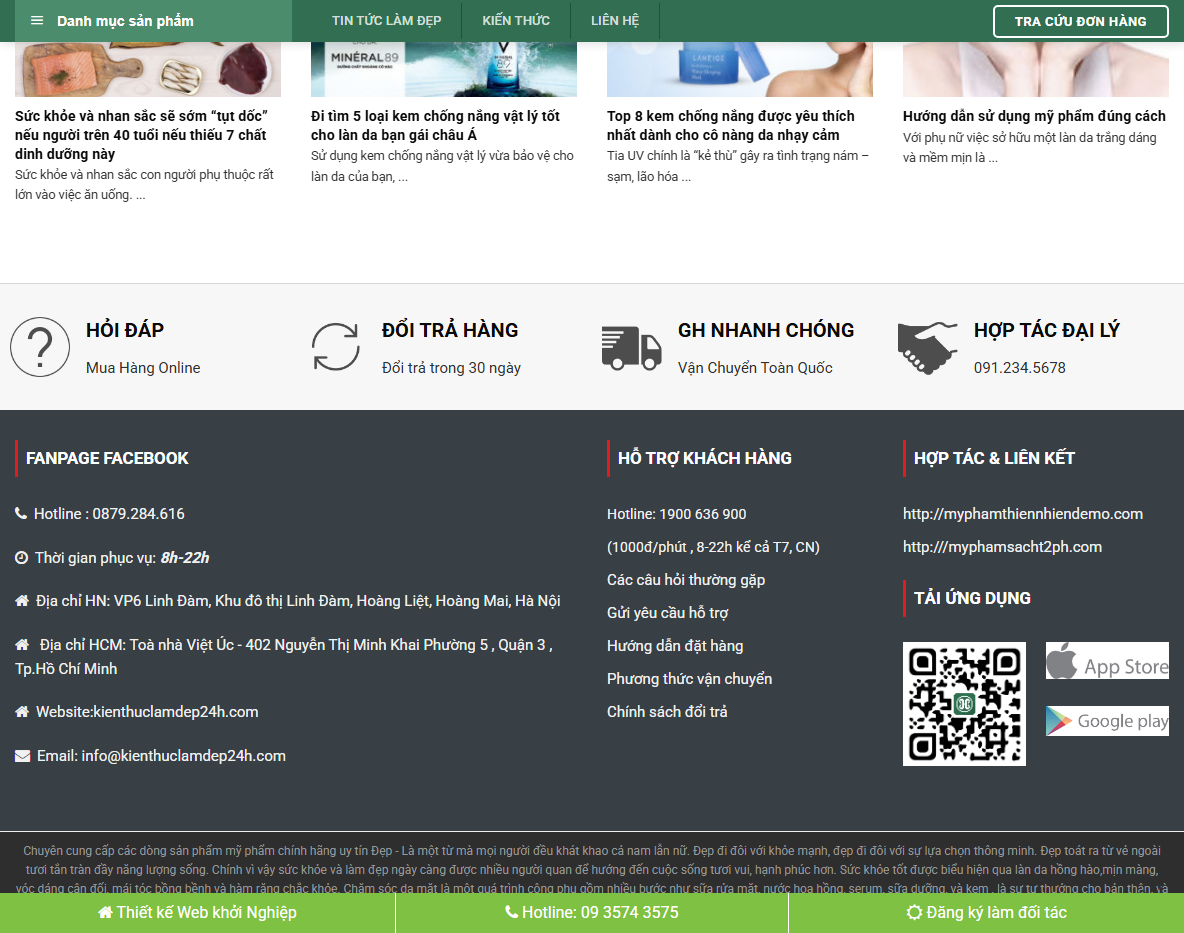 Tính năng quản lý của mẫu website mỹ phẩm 09