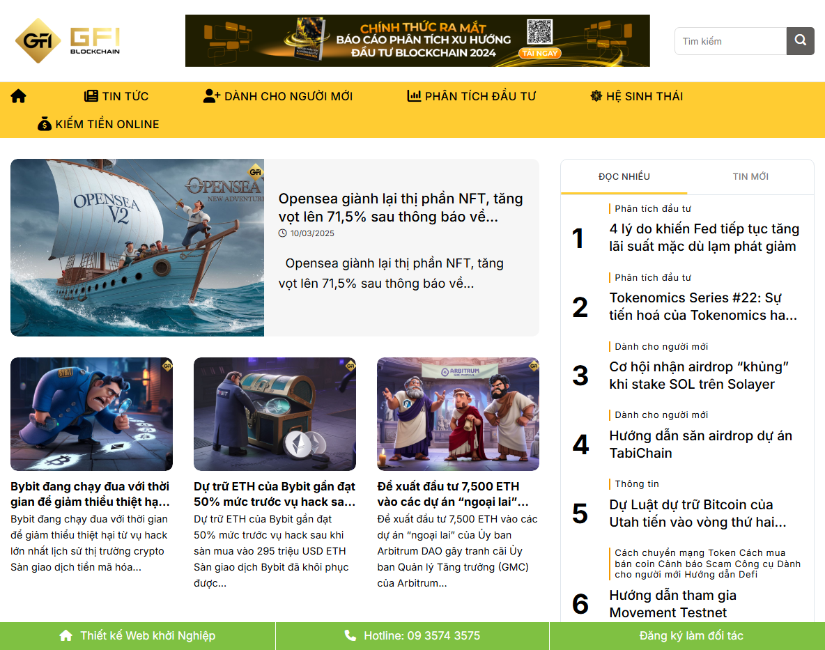 Giao diện trang chủ Theme WordPress Crypto News