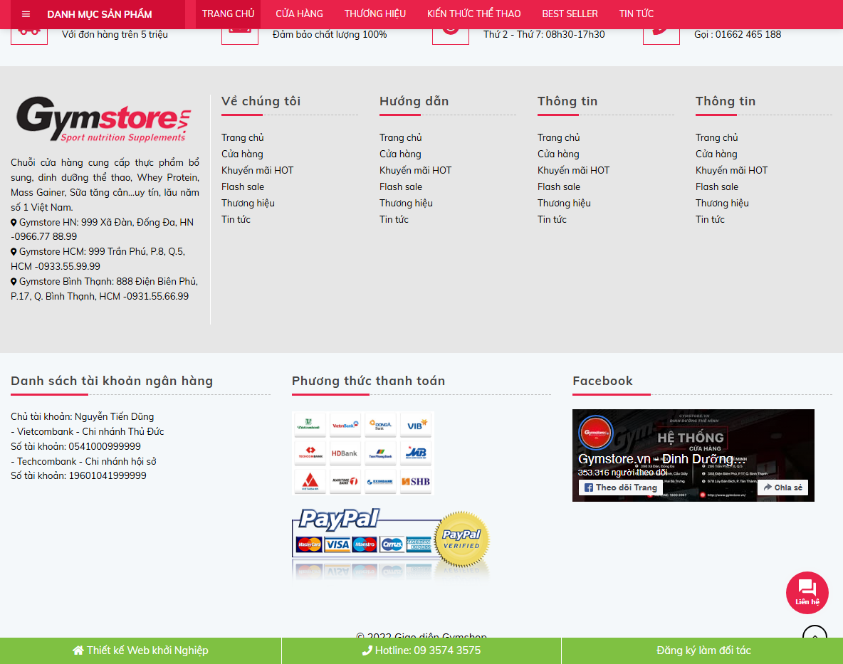 Giao diện quản trị theme WordPress phòng gym