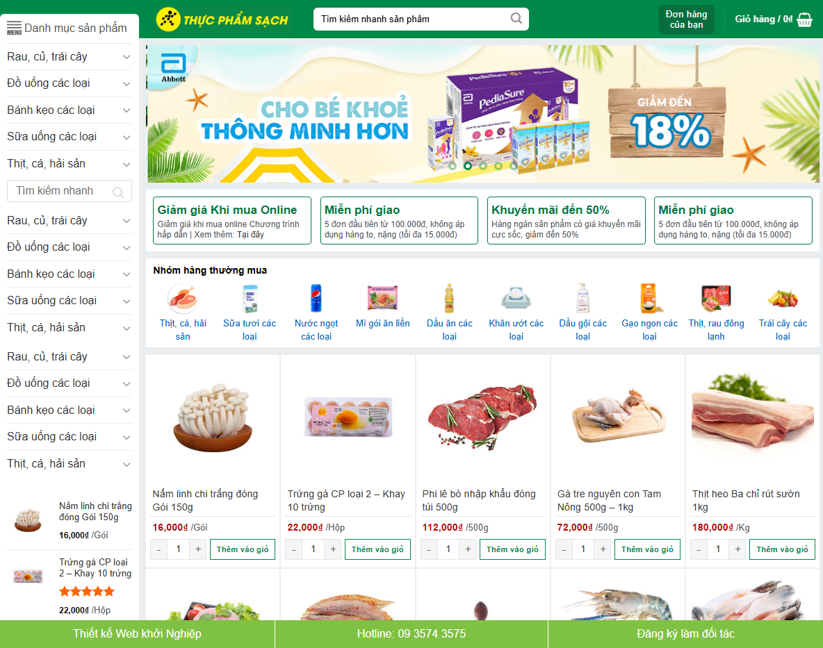 Giao diện Theme WordPress Bách Hóa Xanh