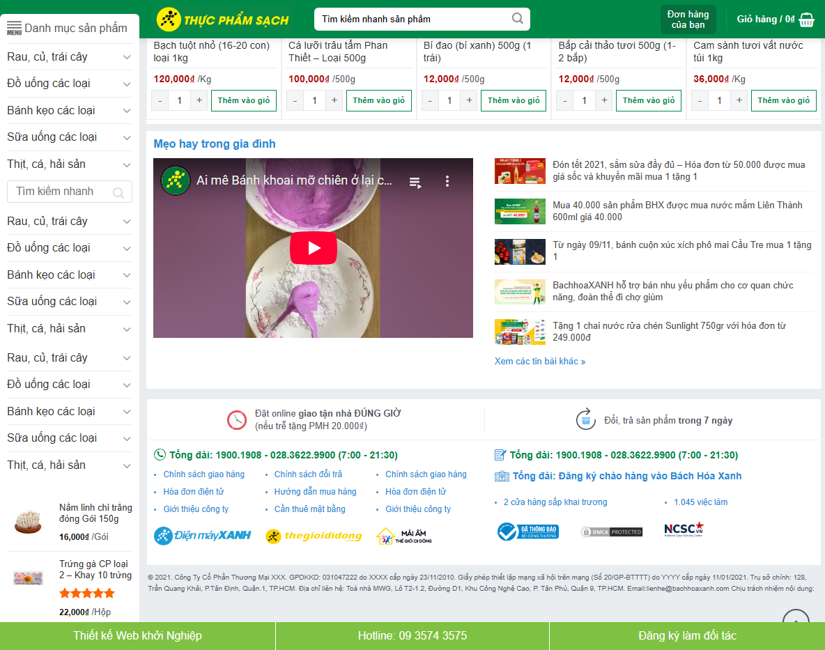 Tính năng Theme WordPress Bách Hóa Xanh