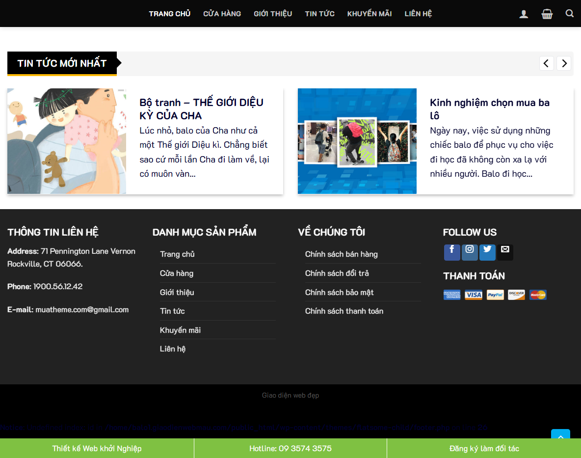 Tính năng Theme WordPress bán balo 01