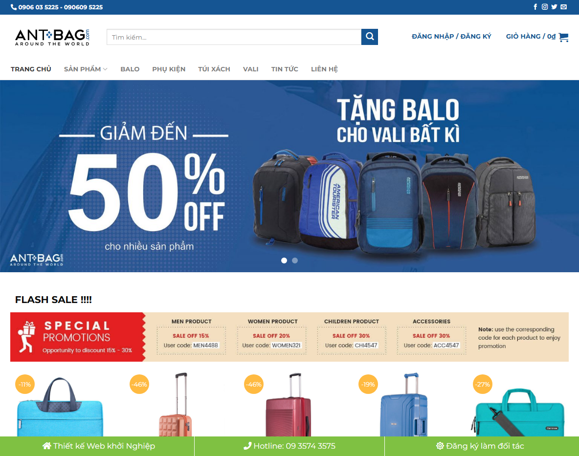 Giao diện theme WordPress bán balo