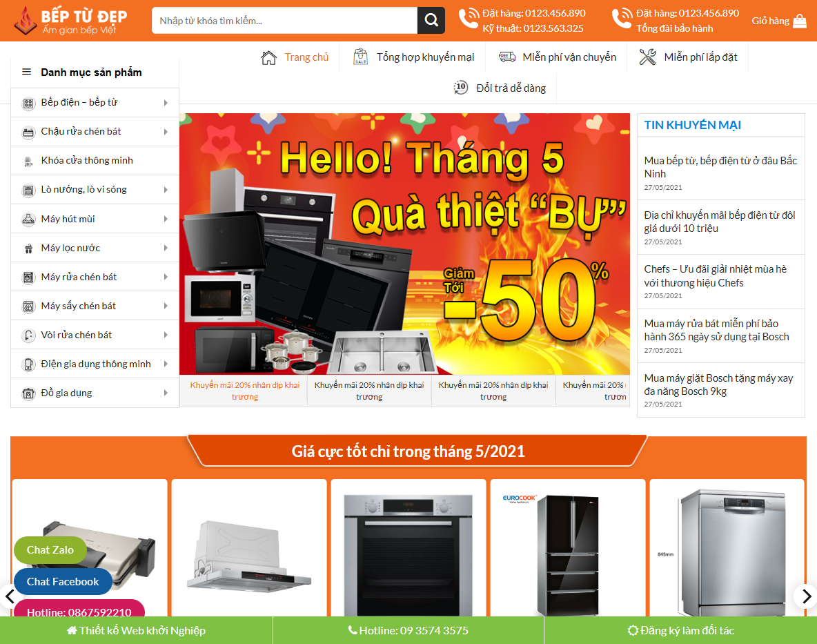 Giao diện theme wordpress bán bếp từ