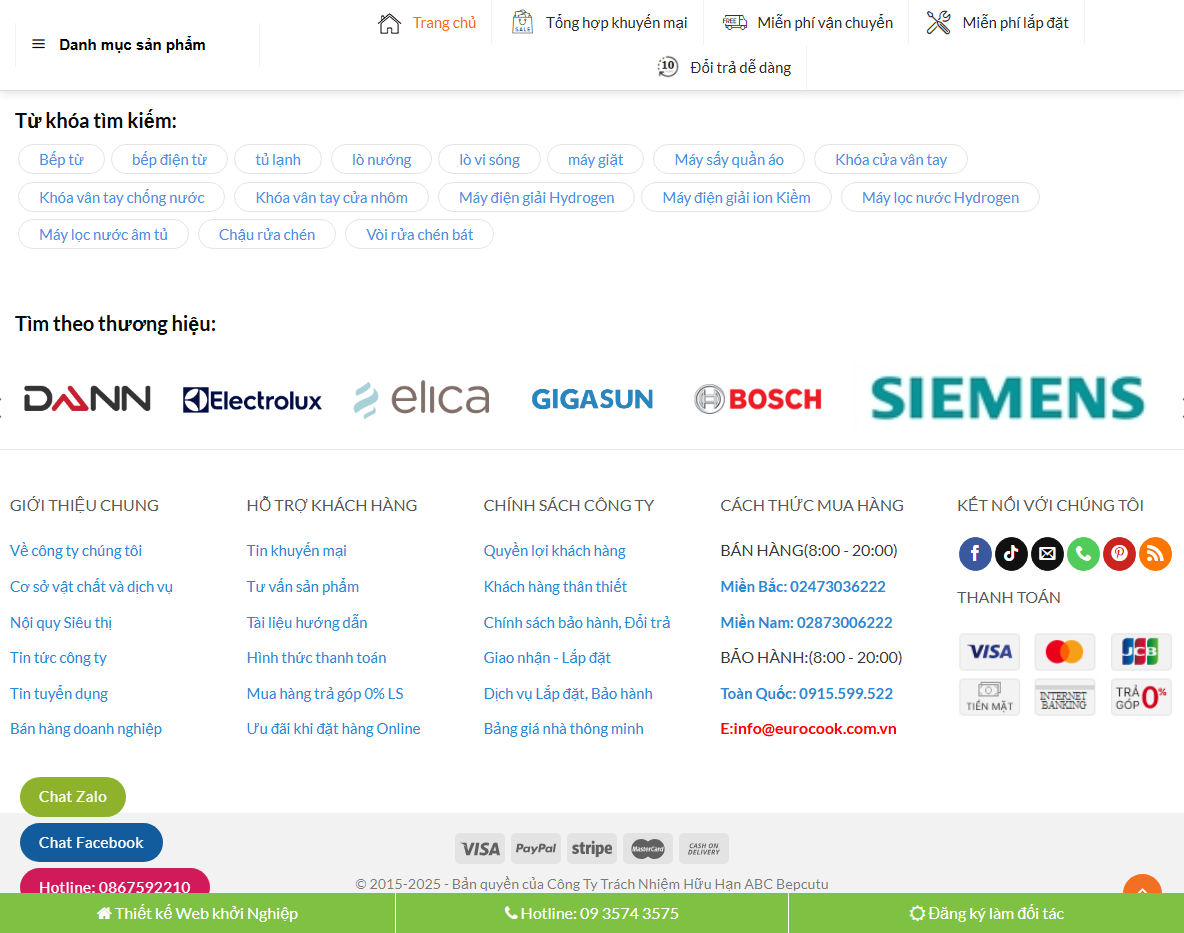 Demo theme wordpress bán bếp từ