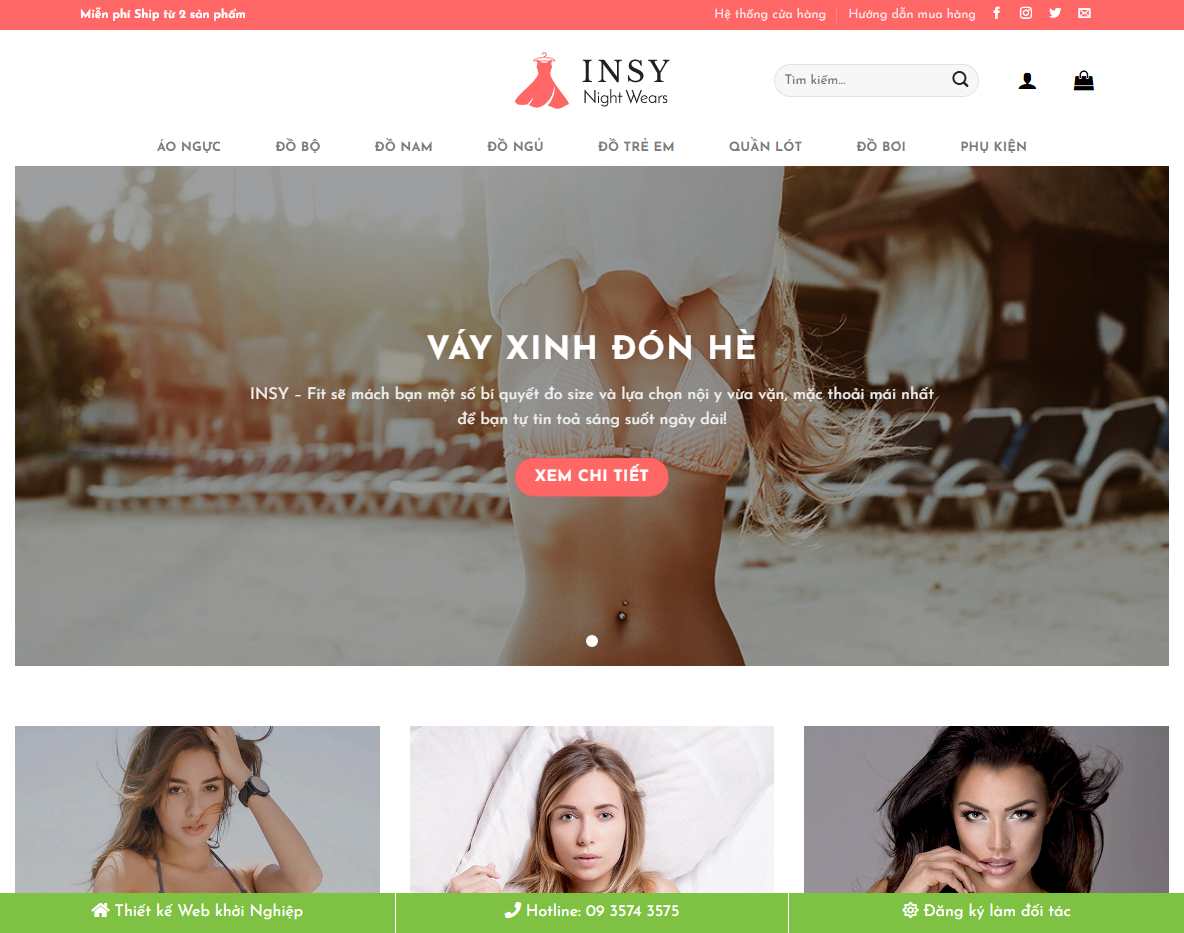 Giao diện trang chủ Theme WordPress bán bikini 01