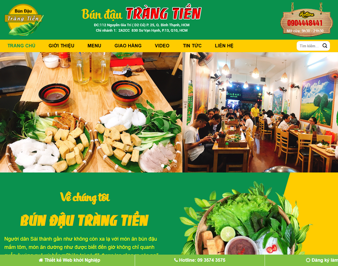 Giao diện theme wordpress bán bún đậu