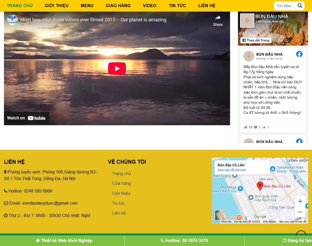 Tính năng theme wordpress bán bún đậu