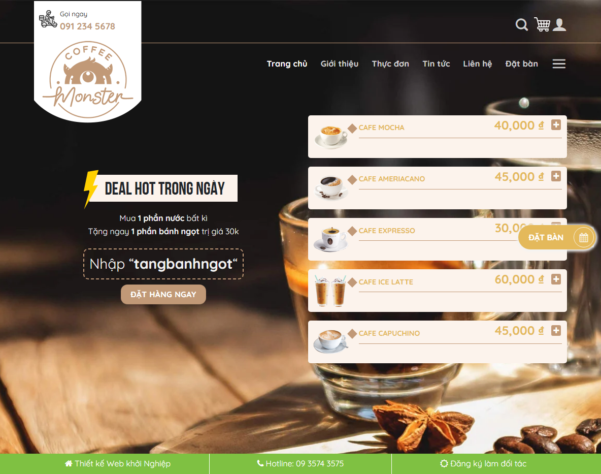 Theme WordPress bán cà phê 03 - Giao diện trang chủ