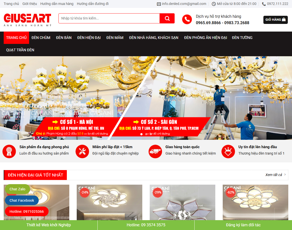 Giao diện theme wordpress bán đèn trang trí