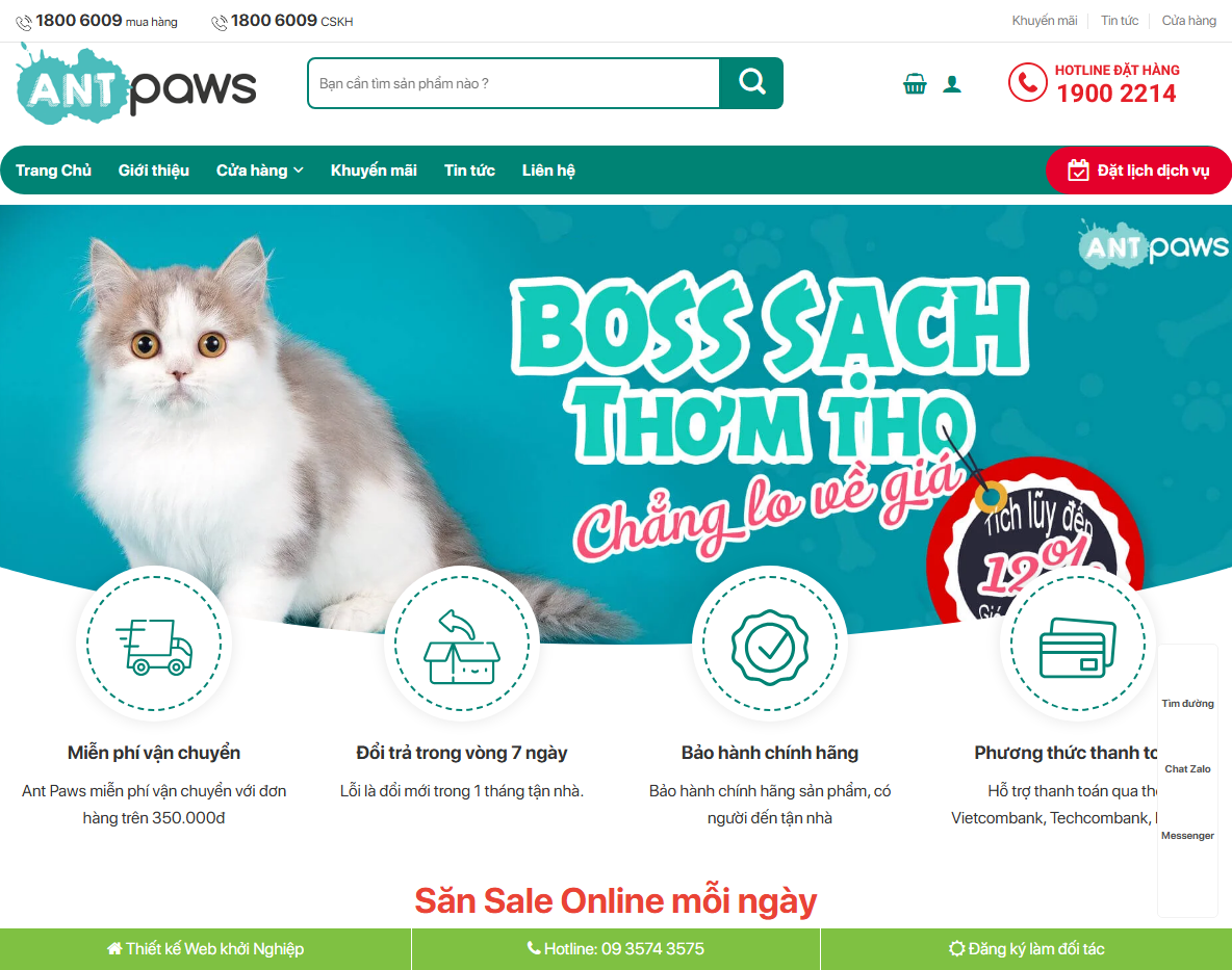 Giao diện Theme WordPress bán dịch vụ thú cưng 1