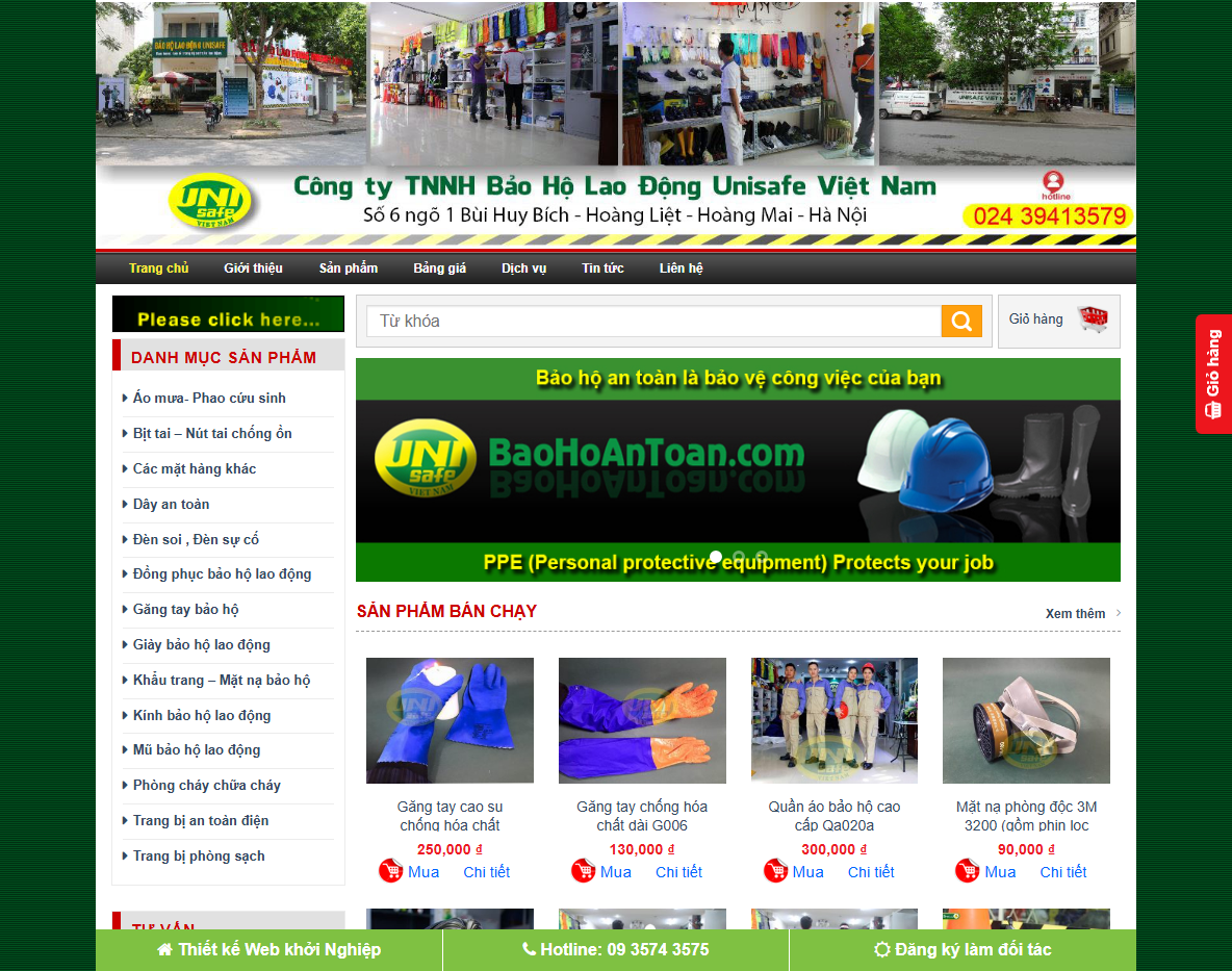 Giao diện trang chủ theme wordpress bán đồ bảo hộ