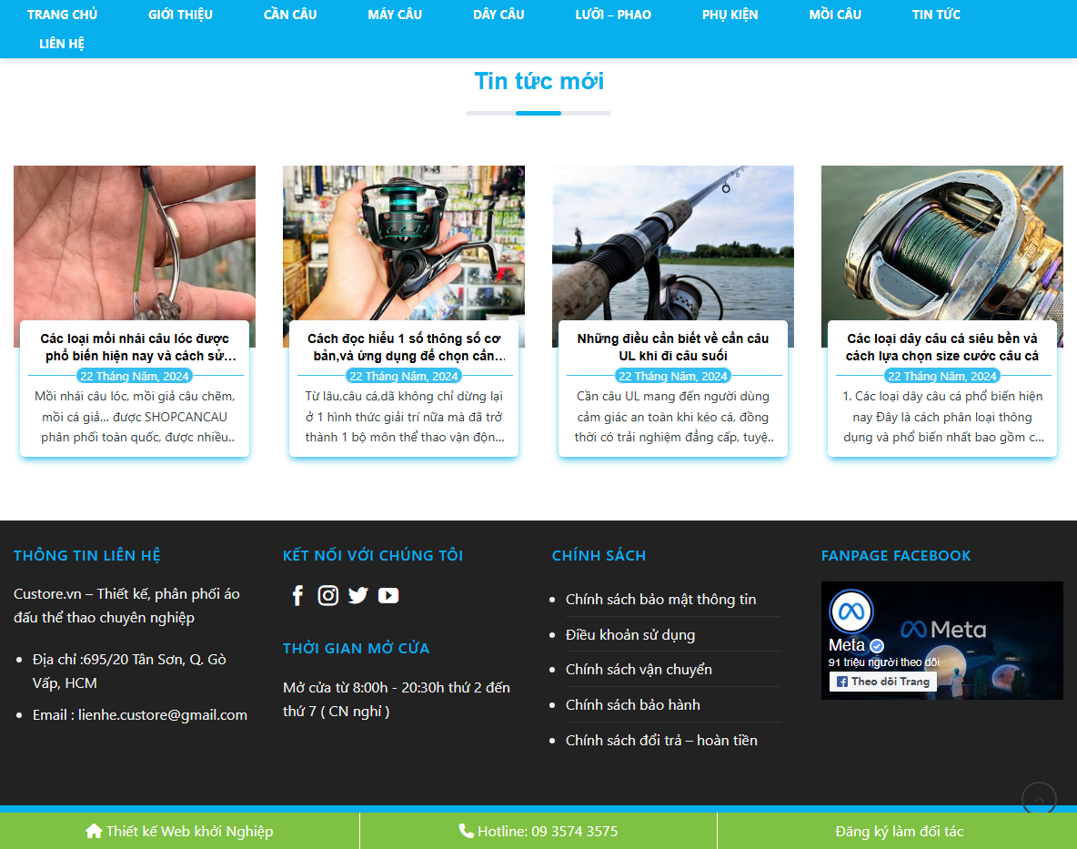 Giao diện quản trị theme WordPress bán đồ câu cá