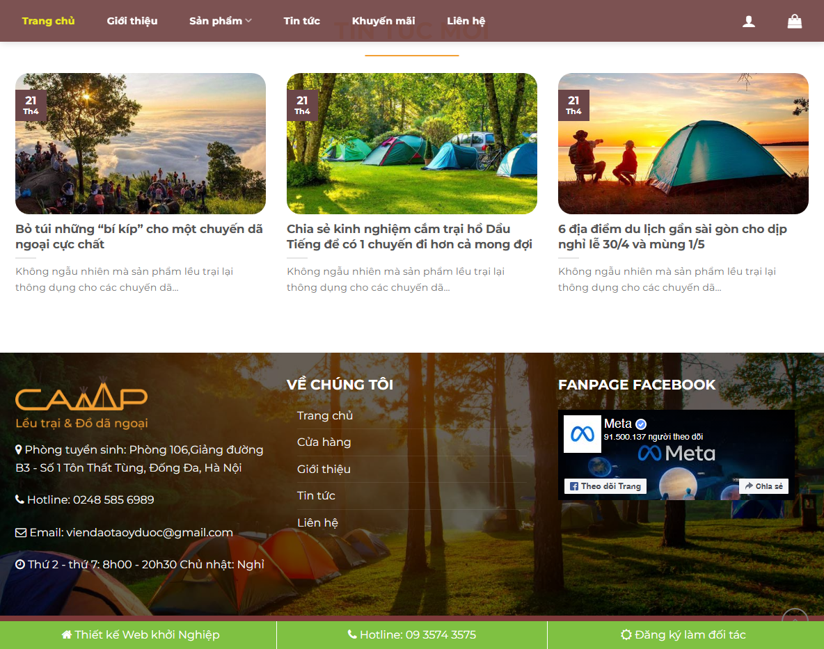 Tính năng theme WordPress bán lều du lịch