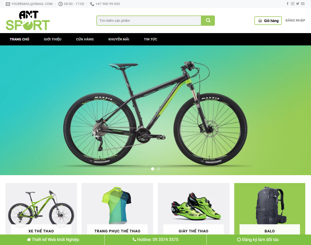 Giao diện theme wordpress bán đồ thể thao
