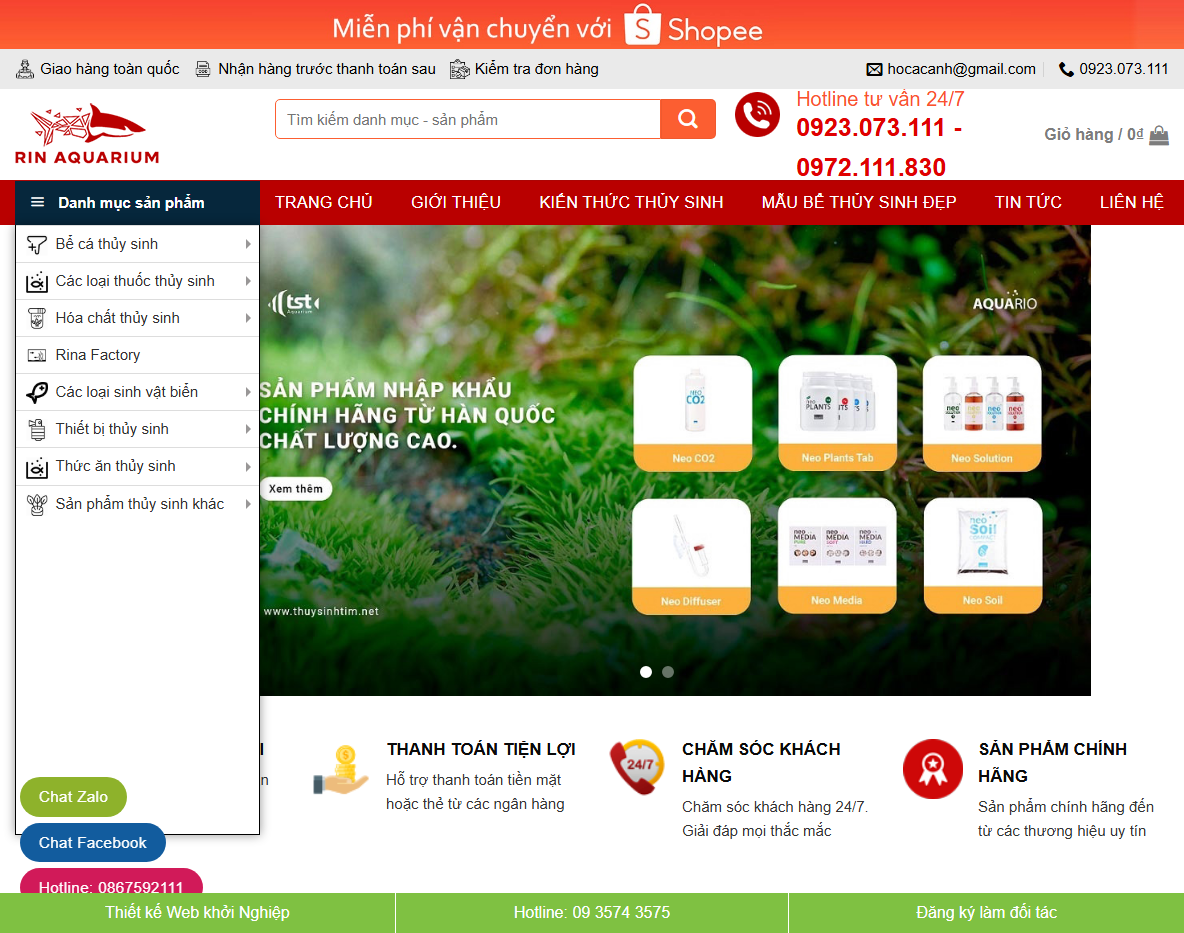 Giao diện Theme WordPress bán đồ thủy sinh 01