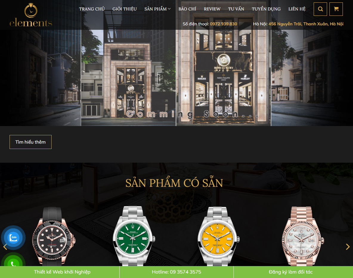 Giao diện trang chủ Theme WordPress bán đồng hồ 03