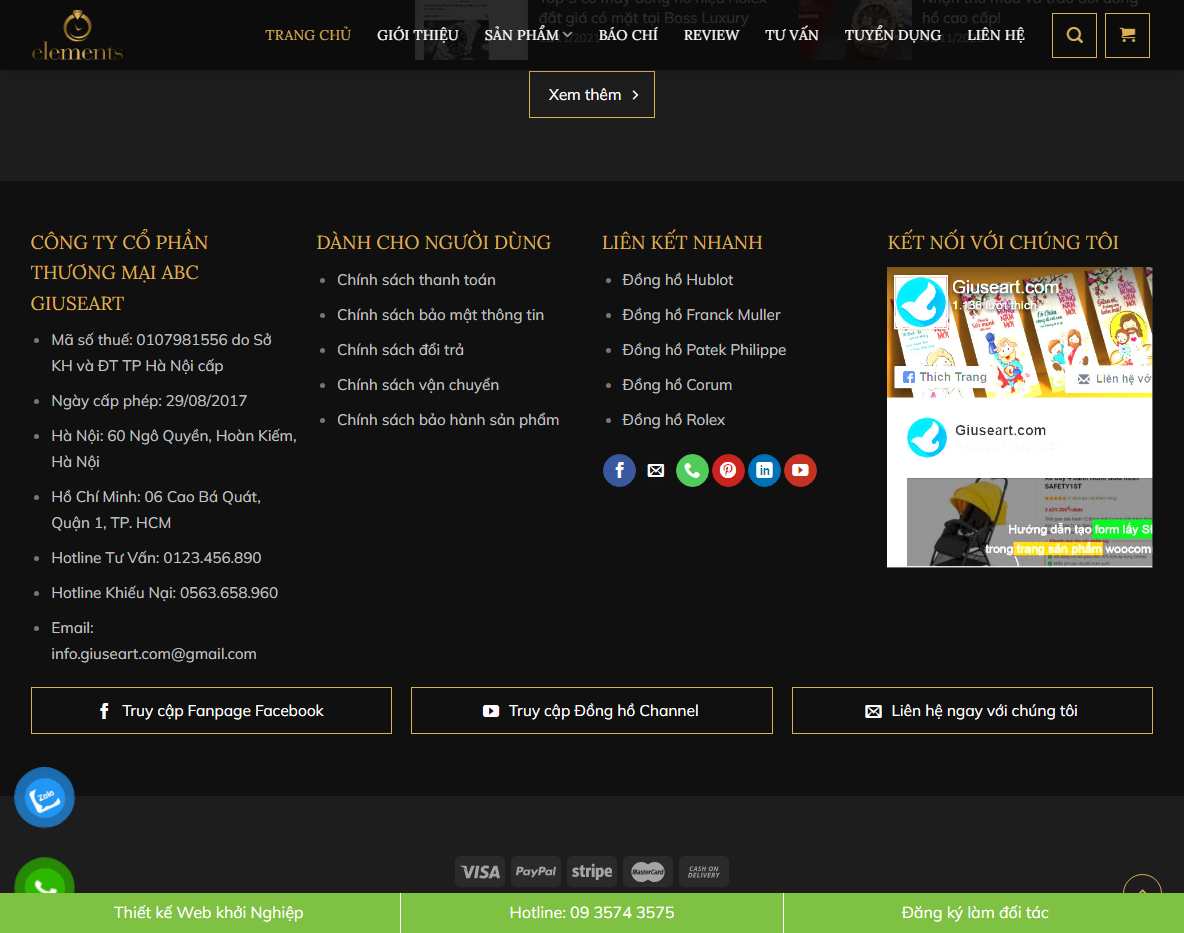 Trang quản trị Theme WordPress bán đồng hồ 03