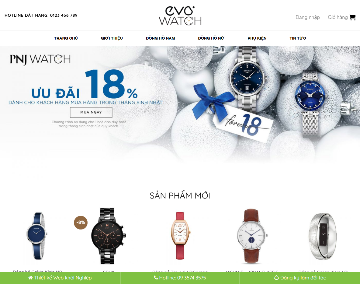 Giao diện theme wordpress bán đồng hồ