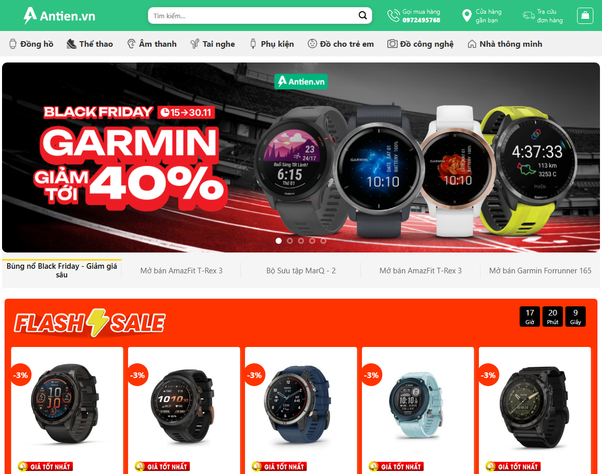 Giao diện trang chủ Theme WordPress bán đồng hồ