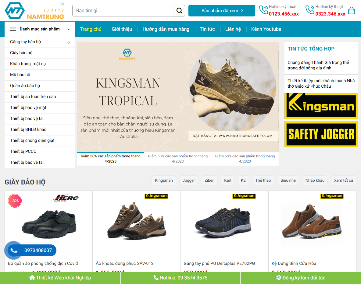 Giao diện theme wordpress bán giày bảo hộ