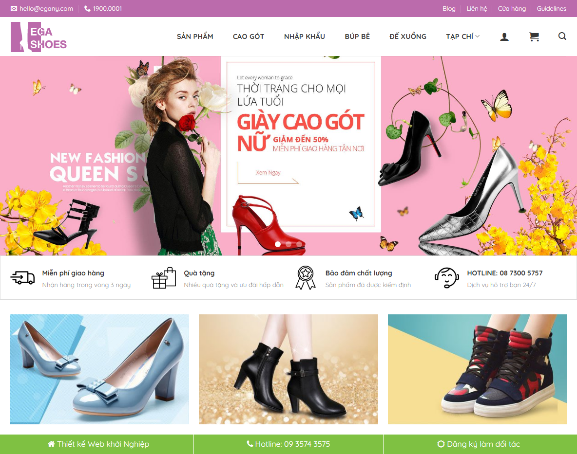 Giao diện trang chủ Theme WordPress bán giày nữ 01