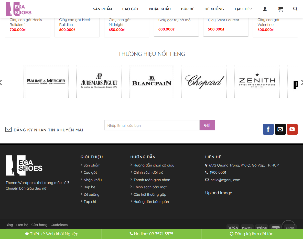 Giao diện trang sản phẩm Theme WordPress bán giày nữ 01