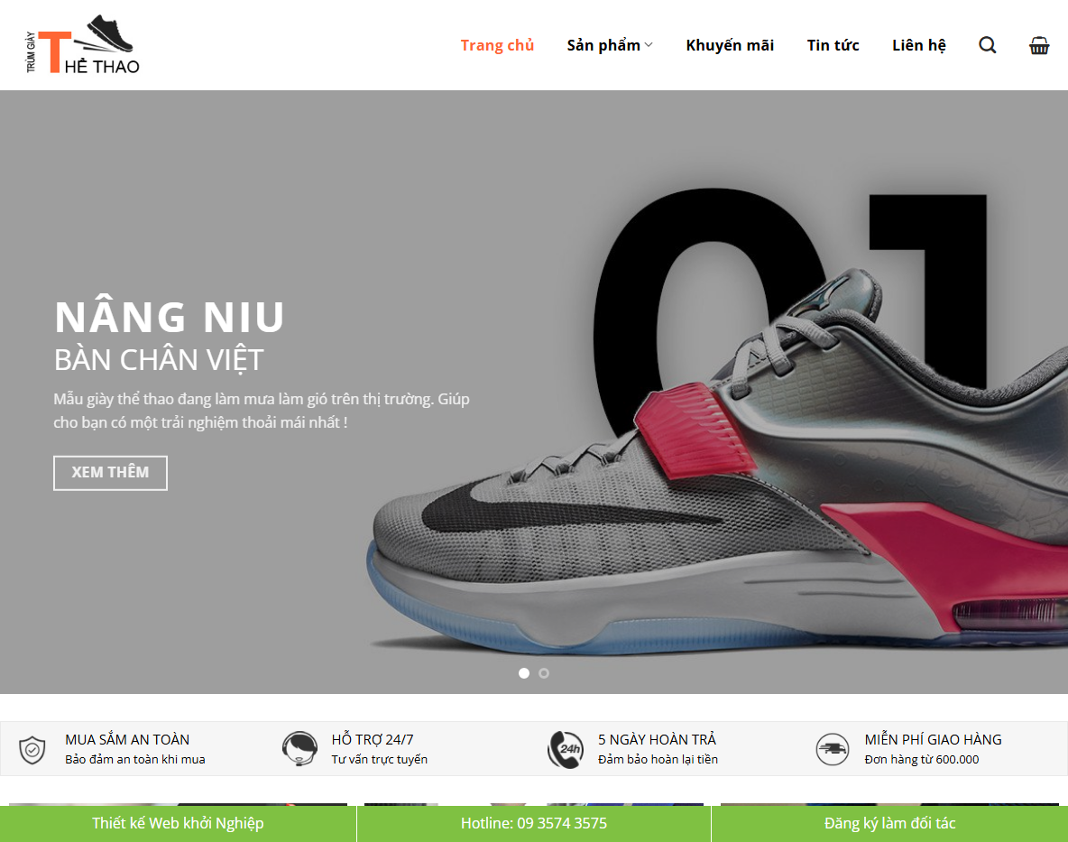 Theme WordPress bán giày thể thao 01 - Giao diện trang chủ