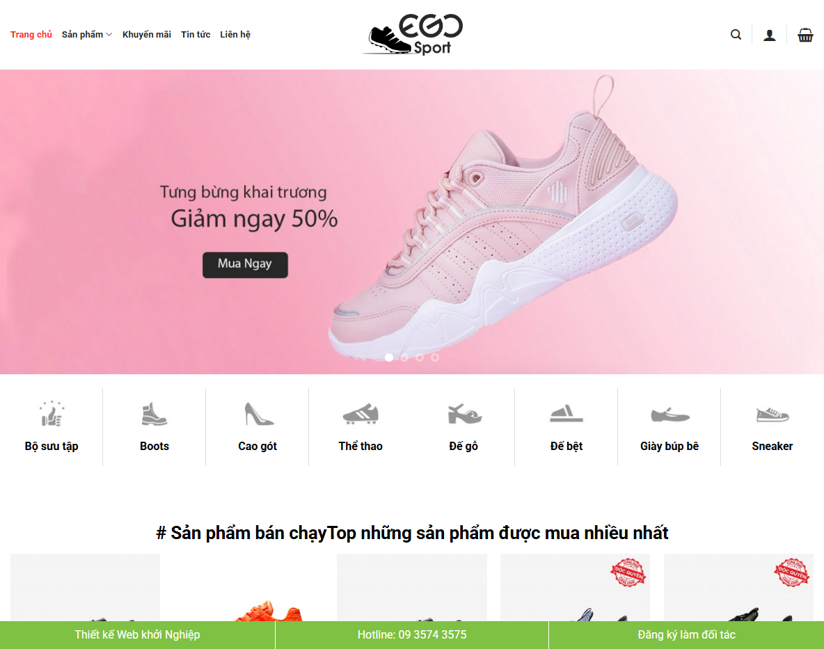 Giao diện theme wordpress bán giày thể thao