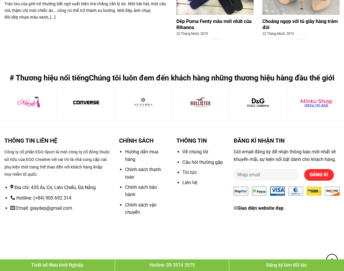 Tính năng quản lý theme wordpress bán giày thể thao
