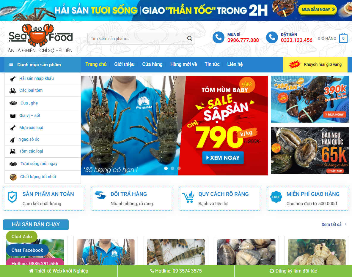Giao diện theme wordpress bán hải sản