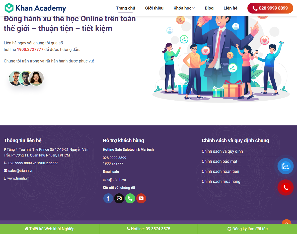 Tính năng theme WordPress khóa học