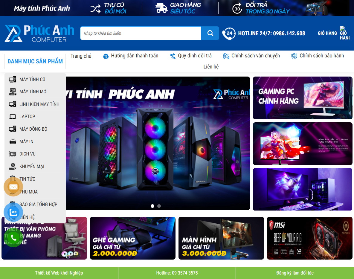 Giao diện trang chủ Theme WordPress bán máy tính 06