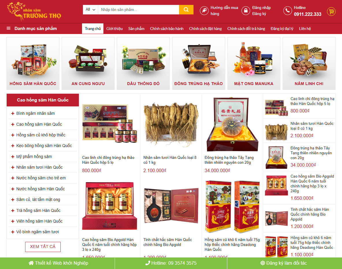 Giao diện Theme WordPress bán nhân sâm 01