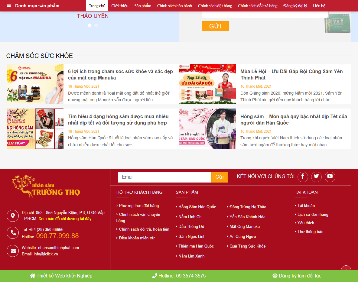 Trang quản trị Theme WordPress bán nhân sâm