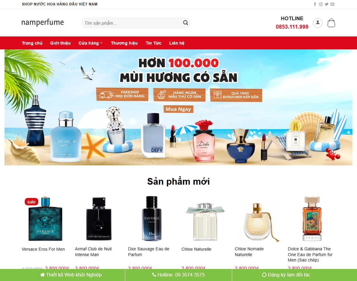 Theme WordPress bán nước hoa - Giao diện trang chủ
