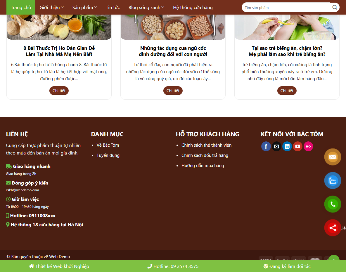 Giao diện theme bán thực phẩm sạch