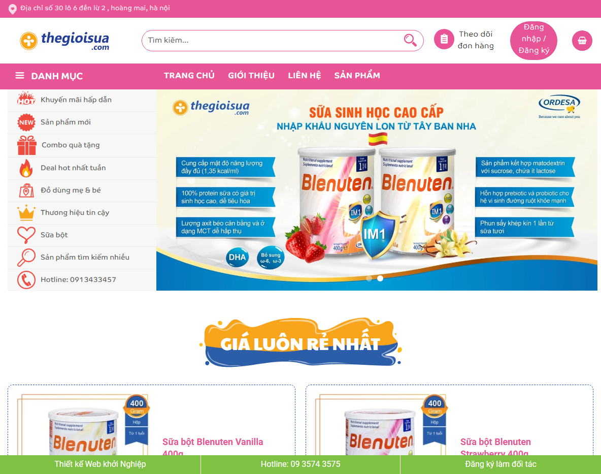 Giao diện theme wordpress bán sữa và đồ em bé