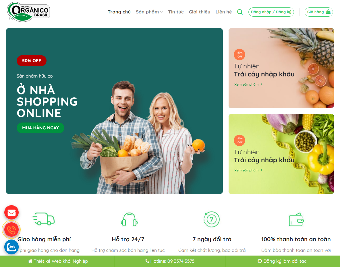 Theme wordpress bán thực phẩm sạch 04 - Trang chủ