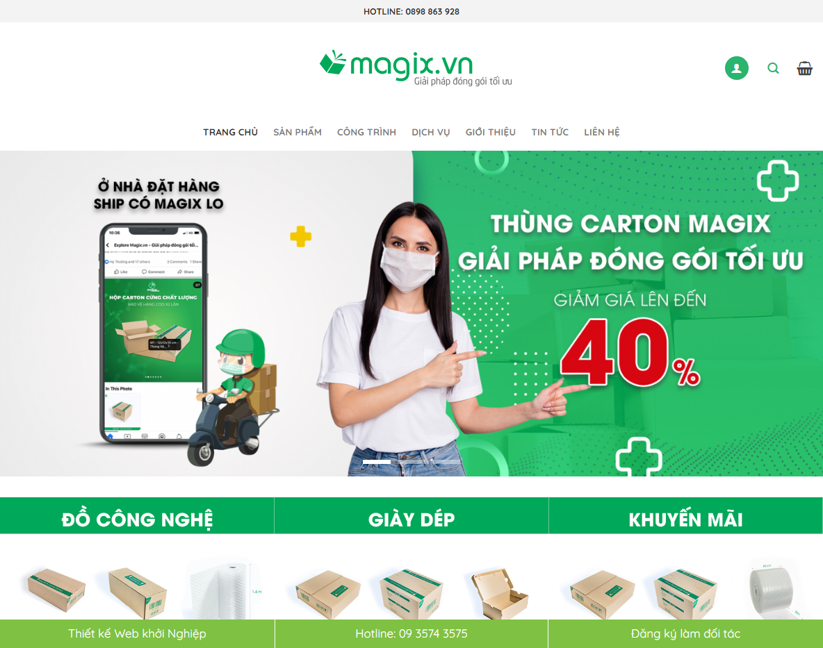 Giao diện theme wordpress bán thùng carton