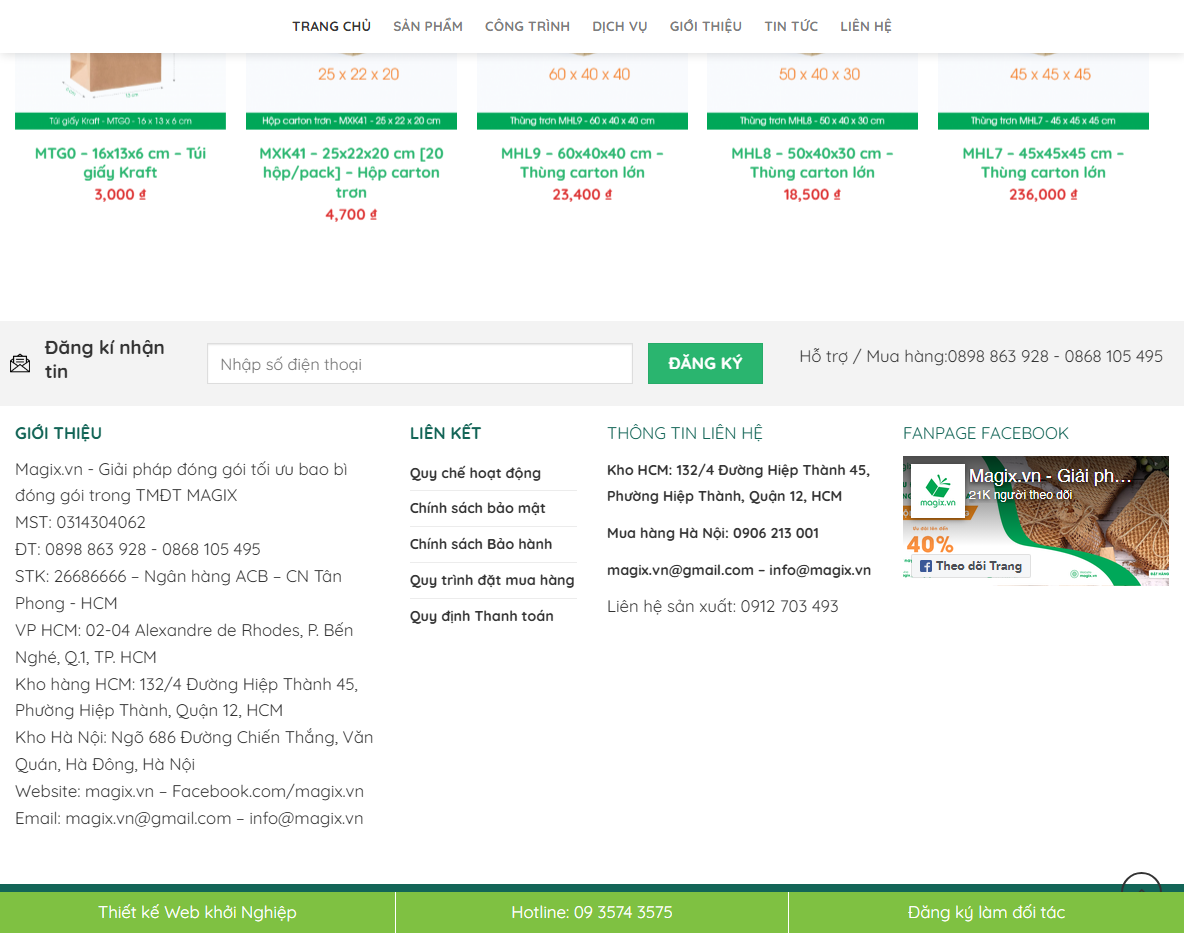 Tính năng theme wordpress bán thùng carton