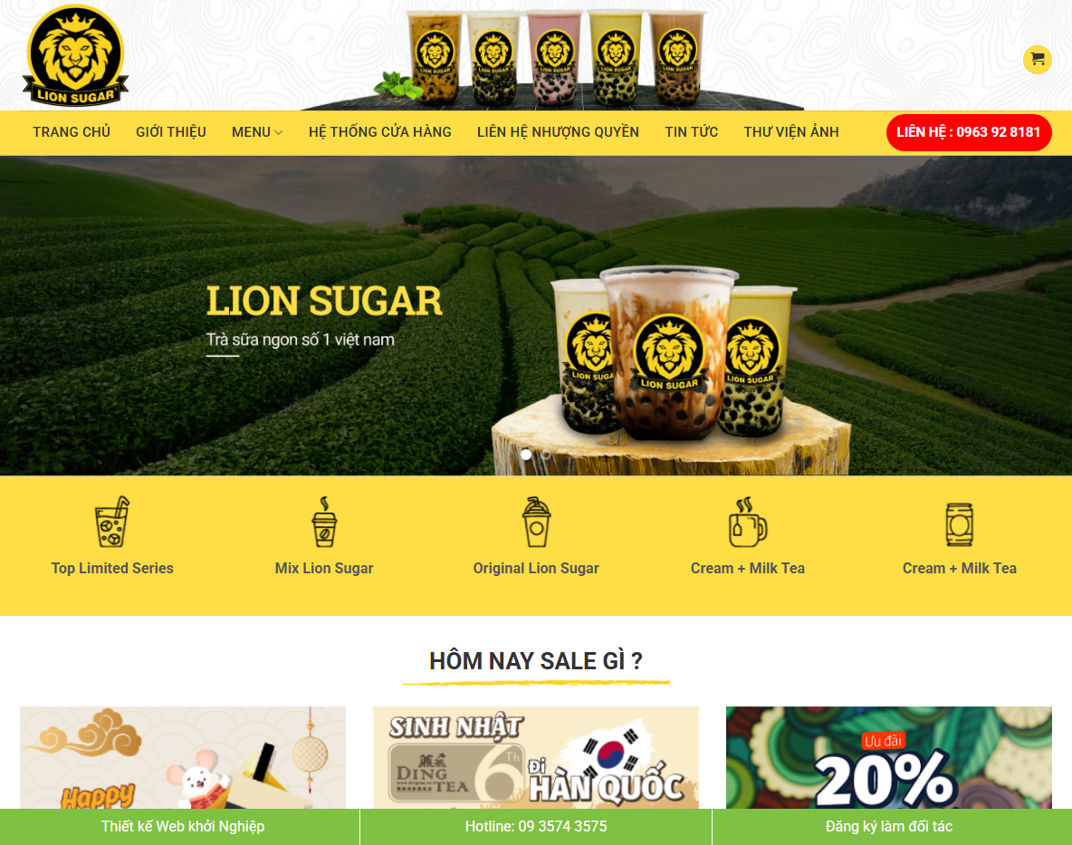 Giao diện trang chủ Theme WordPress bán trà sữa 02