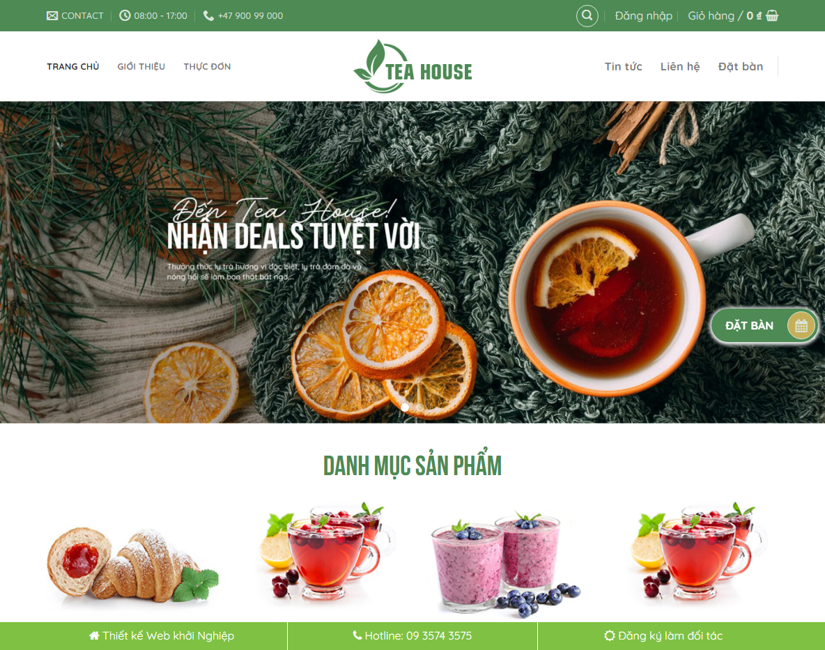 Giao diện theme WordPress bán trà sữa