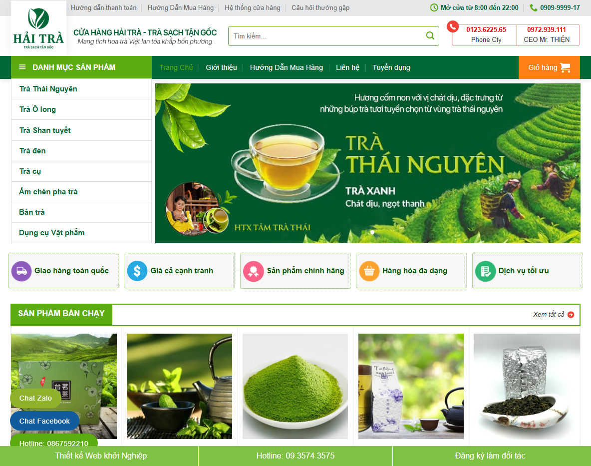 Giao diện theme wordpress bán trà xanh