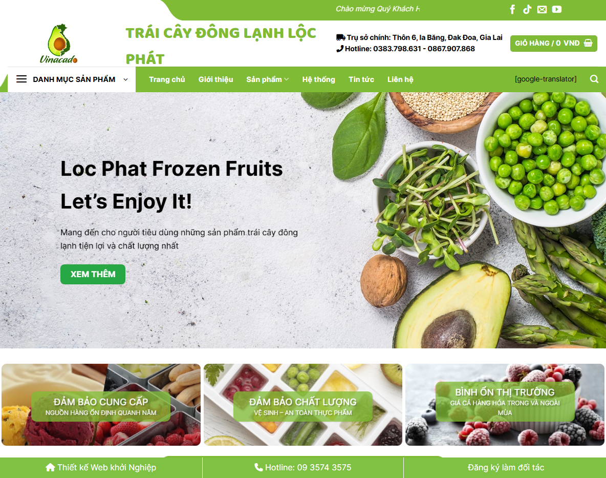 Giao diện theme WordPress bán trái cây đông lạnh