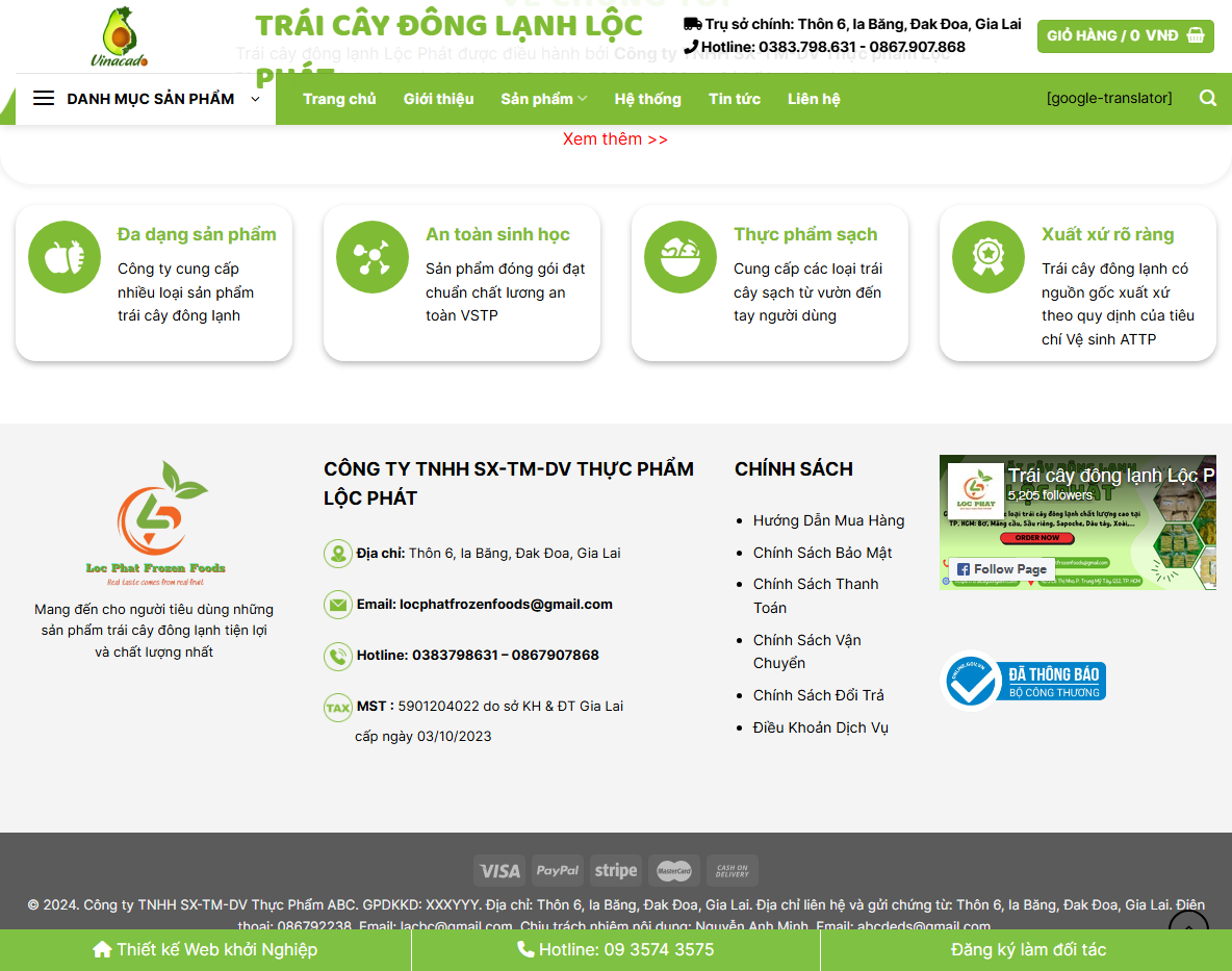Tính năng theme WordPress bán trái cây đông lạnh