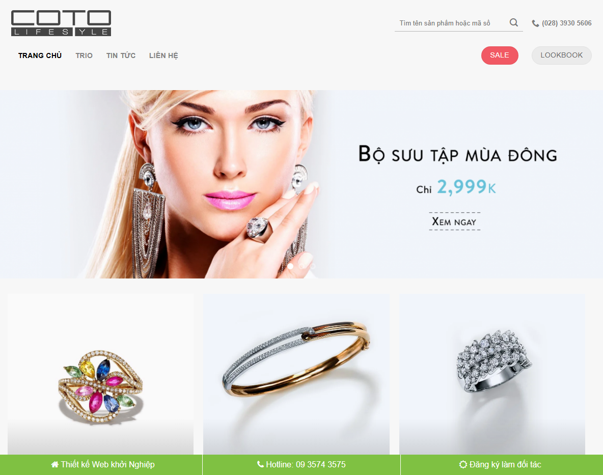 Theme WordPress bán trang sức đẹp - Giao diện trang chủ