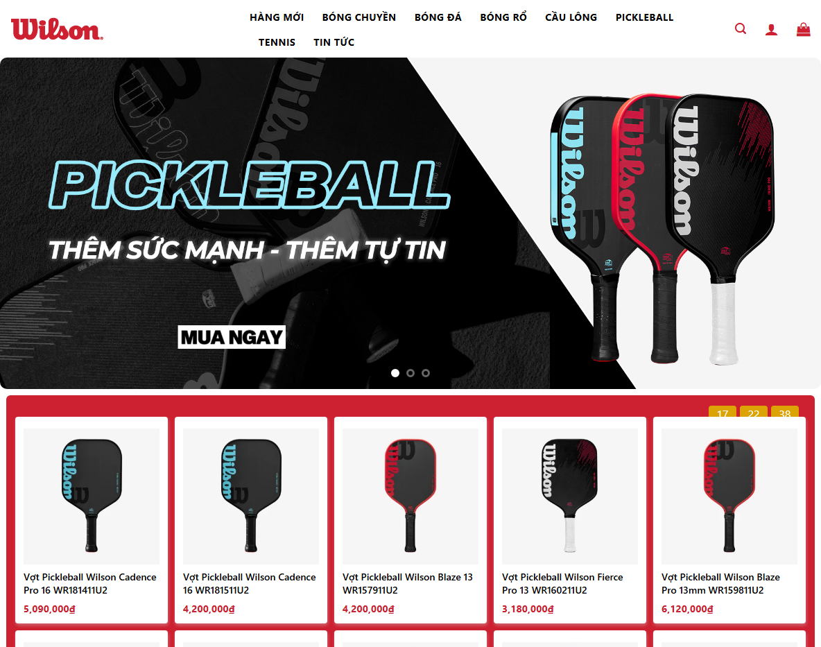 Giao diện theme wordpress bán vợt pickleball